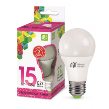 Лампа светодиодная 15Вт Е27 6500К 1350Лм LED-A60-standart ASD  4690612014203